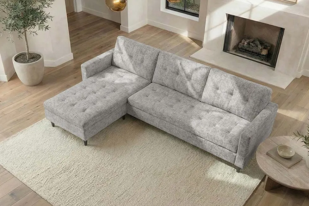 Riess-Ambiente Skandinavisch|Retro Möbel > Modernes Ecksofa STOCKHOLM 220cm grau cozy Veloursstrickstoff Federkern 3-Sitzer-Sofa