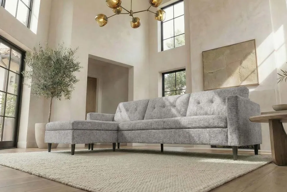 Riess-Ambiente Skandinavisch|Retro Möbel > Modernes Ecksofa STOCKHOLM 220cm grau cozy Veloursstrickstoff Federkern 3-Sitzer-Sofa