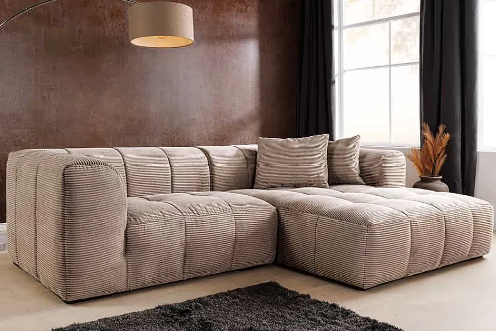 Riess-Ambiente Skandinavisch|Ecksofa > Modernes Ecksofa ZERO GRAVITY 240cm greige Cord 3-Sitzer Couch L-Form