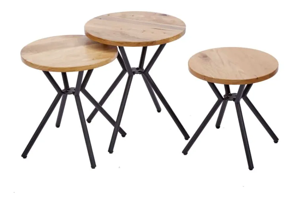 Riess-Ambiente Beistelltische|Mehr... > Modernes 3er Set Beistelltische FACTORY 40cm natur Wildeiche Massivholz rund schwarz Metall
