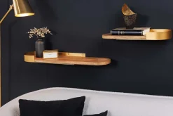 Riess-Ambiente Goldene Möbel|Mehr... > Modernes 2er Set Wandregal PURE NATURE 60cm gold Mangoholz massiv Metall handmade