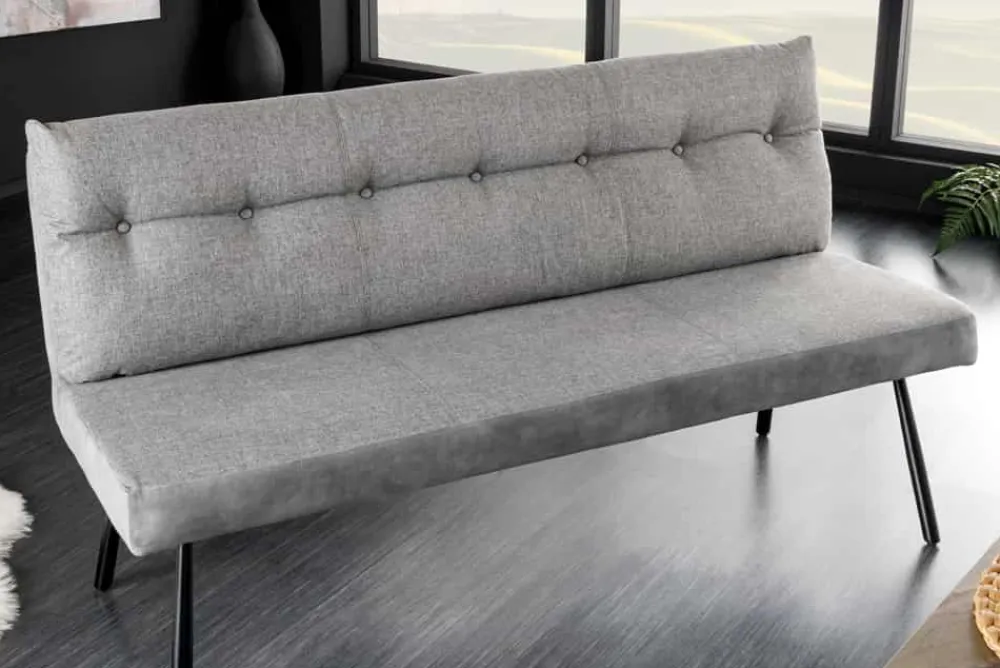 Riess-Ambiente Sitzbänke|Samt Möbel > Moderne Sitzbank BIG GEORGE 160cm grau Samt Strukturstoff Taschenfederkern Metall