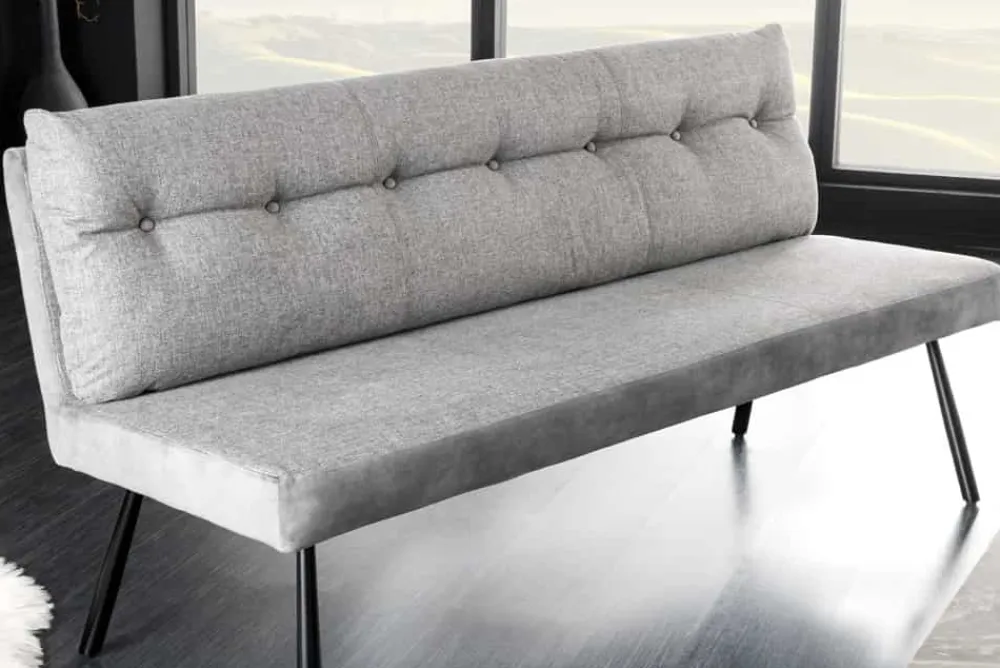 Riess-Ambiente Sitzbänke|Samt Möbel > Moderne Sitzbank BIG GEORGE 160cm grau Samt Strukturstoff Taschenfederkern Metall