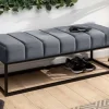 Riess-Ambiente Sitzbänke|Samt Möbel > Moderne Sitzbank PETIT BEAUTÉ 110cm silbergrau Samt schwarzes Gestell