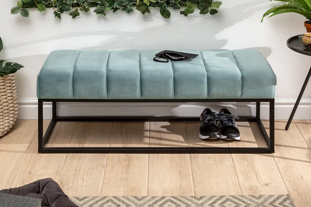 Riess-Ambiente Sitzbänke|Samt Möbel > Moderne Sitzbank PETIT BEAUTÉ 110cm salbei mint Samt schwarzes Gestell