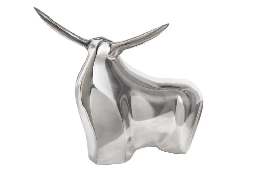 Riess-Ambiente Dekoration > Moderne Skulptur BIG BULL silber Aluminium Dekoration Stierfigur Briefbeschwerer