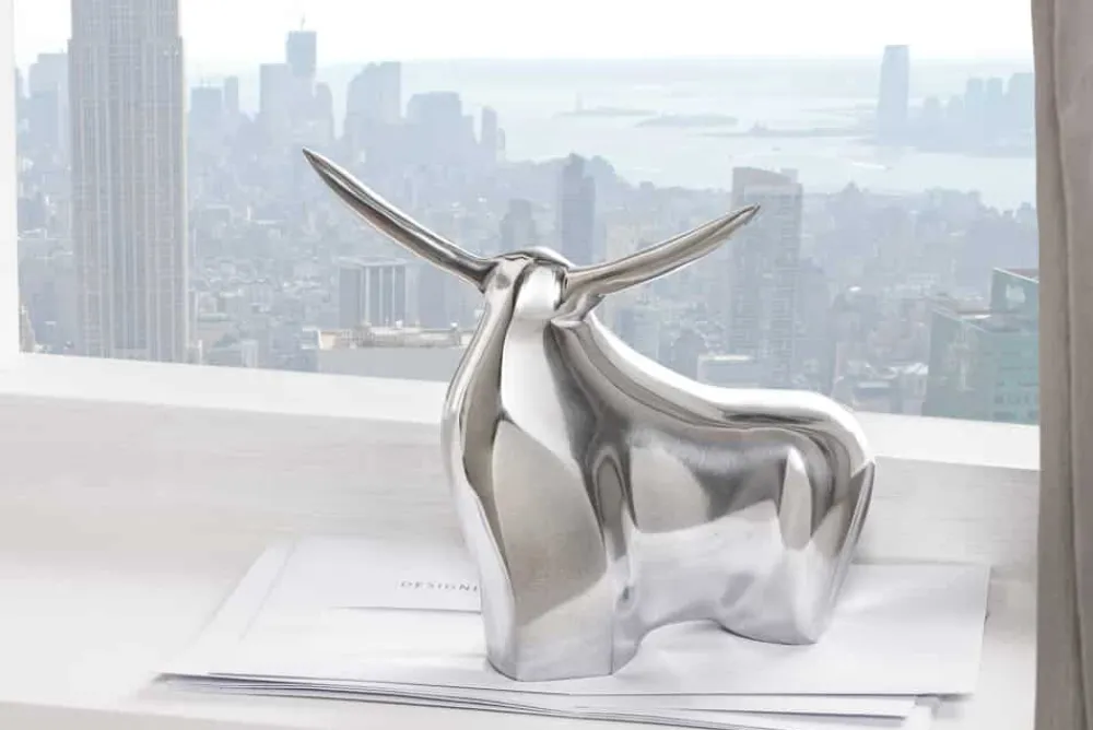 Riess-Ambiente Dekoration > Moderne Skulptur BIG BULL silber Aluminium Dekoration Stierfigur Briefbeschwerer