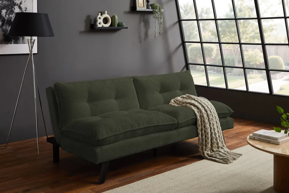 Riess-Ambiente 3-Sitzer Sofa > Modernes Schlafsofa COCOONING 190cm grün Cord 3-Sitzer Couch