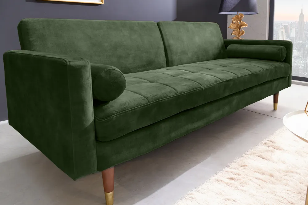Riess-Ambiente Industrial Loft|Retro Möbel > Modernes Schlafsofa COUTURE 200cm grün Microvelours 3-Sitzer Couch mit Schlaffunktion