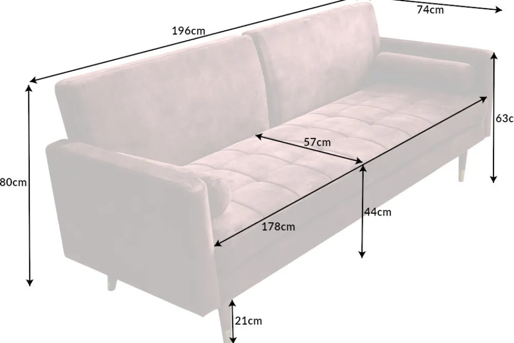 Riess-Ambiente Retro Möbel|3-Sitzer Sofa > Modernes Schlafsofa COUTURE 200cm altrosa Microvelours 3-Sitzer Couch mit Schlaffunktion