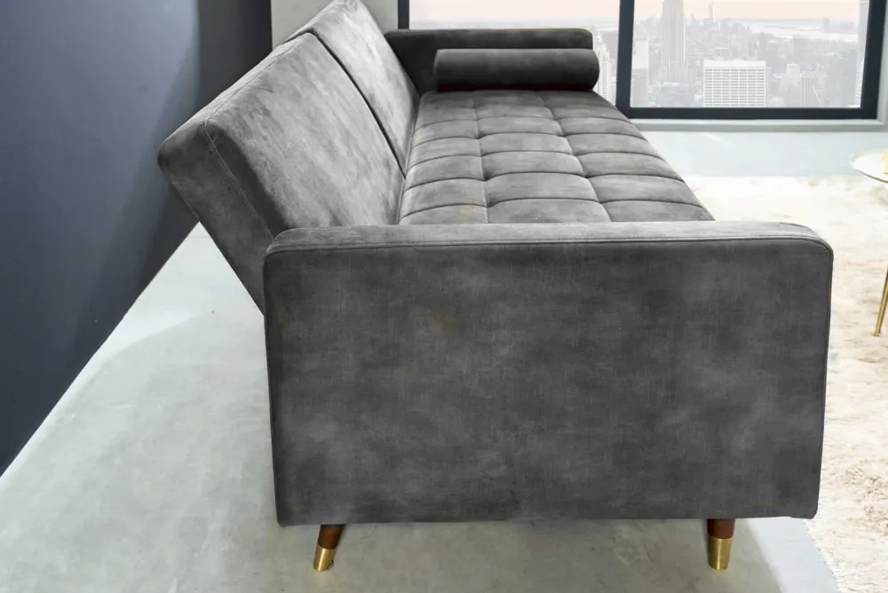 Riess-Ambiente Industrial Loft|Retro Möbel > Modernes Schlafsofa COUTURE 200cm grau Microvelours 3-Sitzer Couch mit Schlaffunktion