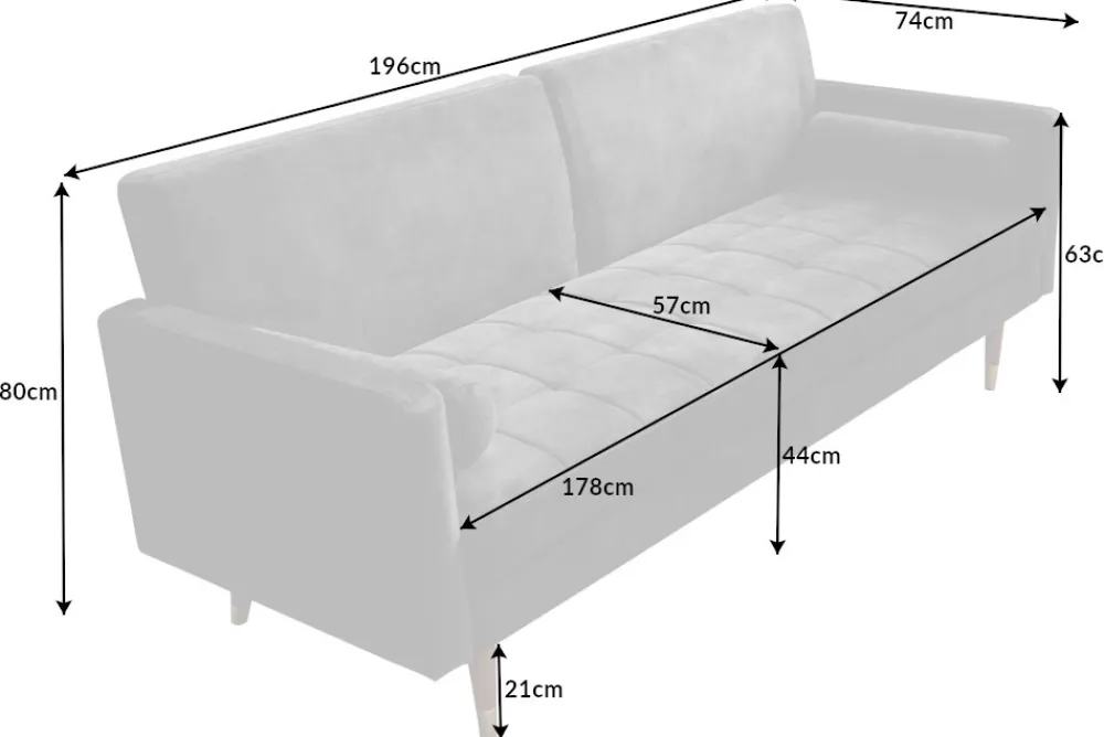 Riess-Ambiente Industrial Loft|Retro Möbel > Modernes Schlafsofa COUTURE 200cm grau Microvelours 3-Sitzer Couch mit Schlaffunktion