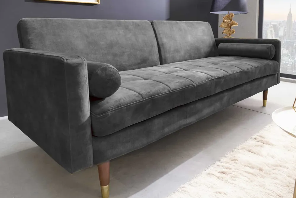 Riess-Ambiente Industrial Loft|Retro Möbel > Modernes Schlafsofa COUTURE 200cm grau Microvelours 3-Sitzer Couch mit Schlaffunktion