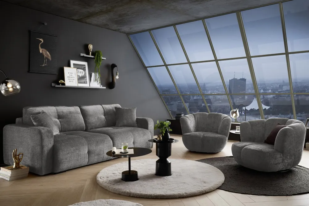 Riess-Ambiente Skandinavisch|3-Sitzer Sofa > Modernes Schlafsofa DIAMOND 235cm silbergrau Chenille Cremona mit Stauraum 3-Sitzer