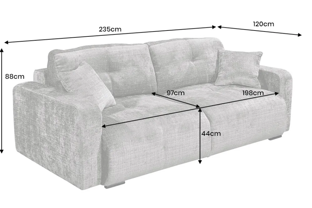 Riess-Ambiente Skandinavisch|3-Sitzer Sofa > Modernes Schlafsofa DIAMOND 235cm silbergrau Chenille Cremona mit Stauraum 3-Sitzer
