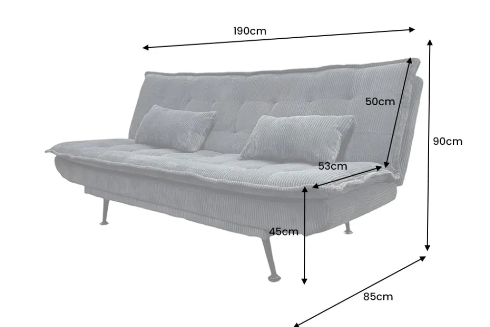 Riess-Ambiente 3-Sitzer Sofa > Modernes Schlafsofa JAZZ 190cm grau Cord 3-Sitzer Couch