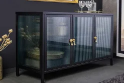 Riess-Ambiente Vitrinen|Sideboards & Kommoden > Modernes Sideboard AMSTERDAM 105cm schwarz gold Riffelglas Metall Vitrine Schrank