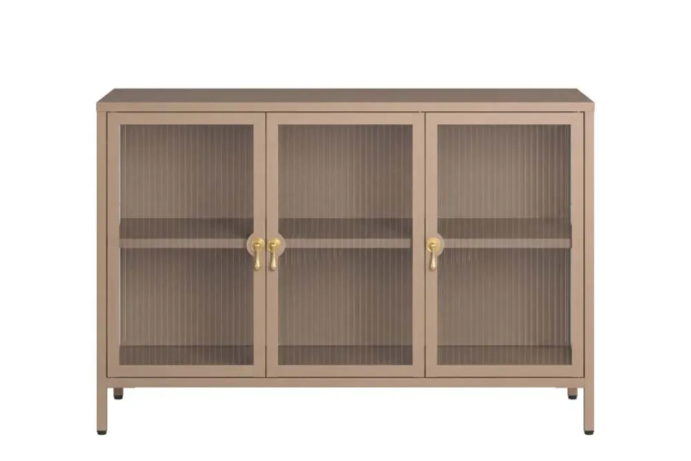 Riess-Ambiente Vitrinen|Sideboards & Kommoden > Modernes Sideboard AMSTERDAM 105cm greige gold Riffelglas Metall Vitrine Schrank