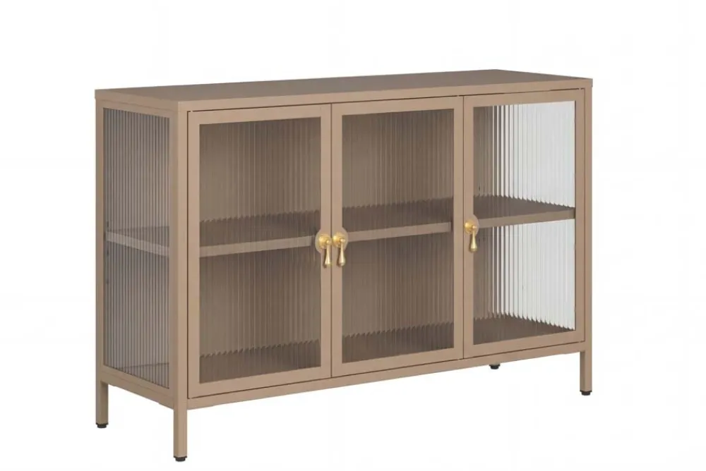Riess-Ambiente Vitrinen|Sideboards & Kommoden > Modernes Sideboard AMSTERDAM 105cm greige gold Riffelglas Metall Vitrine Schrank