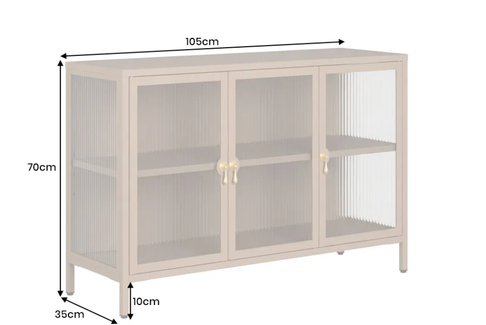 Riess-Ambiente Vitrinen|Sideboards & Kommoden > Modernes Sideboard AMSTERDAM 105cm greige gold Riffelglas Metall Vitrine Schrank
