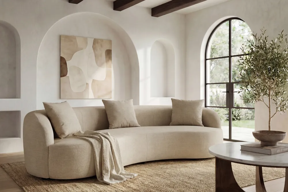 Riess-Ambiente Samt Möbel|Skandinavisch > Modernes Sofa ATELIER 230cm beige Samt 3-Sitzer Couch inkl. Kissen