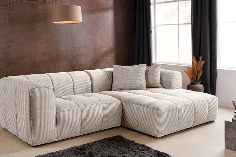 Riess-Ambiente Skandinavisch|Ecksofa > Modernes Sofa ZERO GRAVITY 240cm beige Cord 3-Sitzer Couch