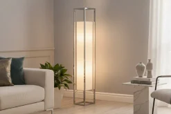 Riess-Ambiente Stehleuchten > Moderne Stehlampe AGAPUNE 120cm weiß silber mit Papierschirm und Edelstahlgestell