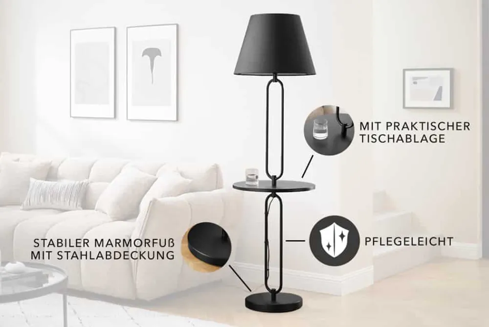 Riess-Ambiente Industrial Loft|Stehleuchten > Moderne Stehlampe Beistelltisch SERVANT 175cm schwarz Metall rund