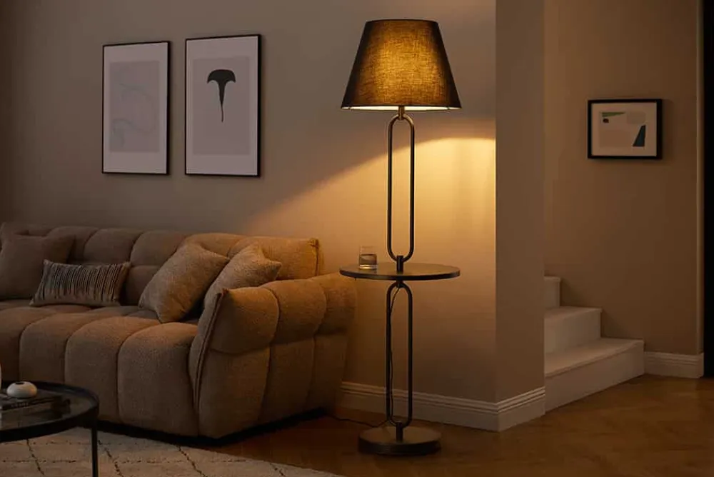 Riess-Ambiente Industrial Loft|Stehleuchten > Moderne Stehlampe Beistelltisch SERVANT 175cm schwarz Metall rund