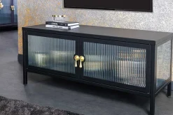 Riess-Ambiente Vitrinen|Sideboards & Kommoden > Modernes TV-Lowboard AMSTERDAM 90cm schwarz gold Riffelglas Metall Vitrine Schrank