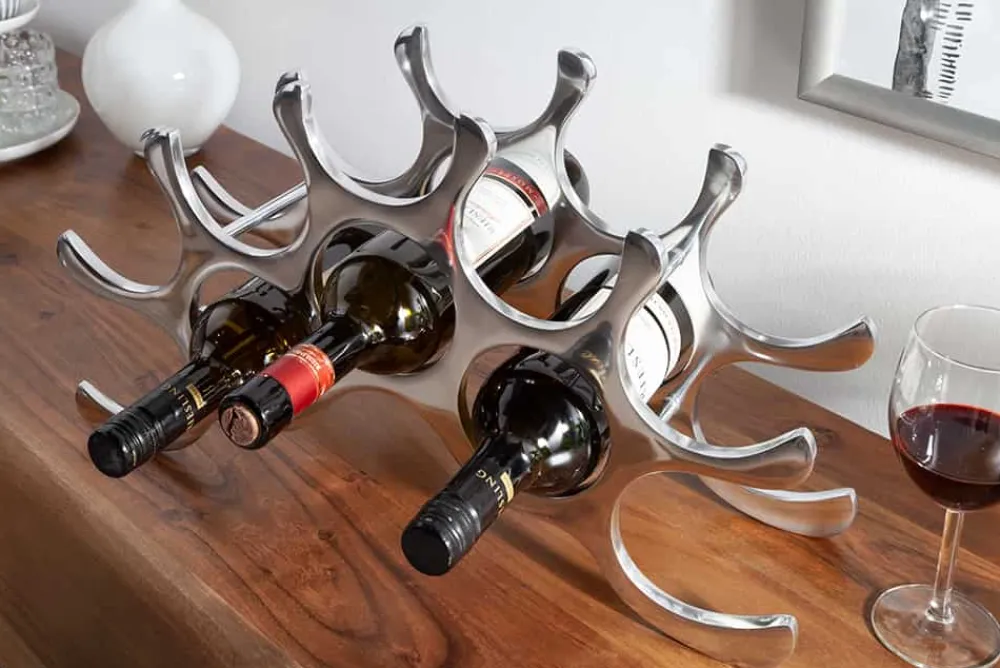 Riess-Ambiente Weinregale > Modernes Weinregal FLAME 48cm silber für 10 Flaschen Flaschenhalter