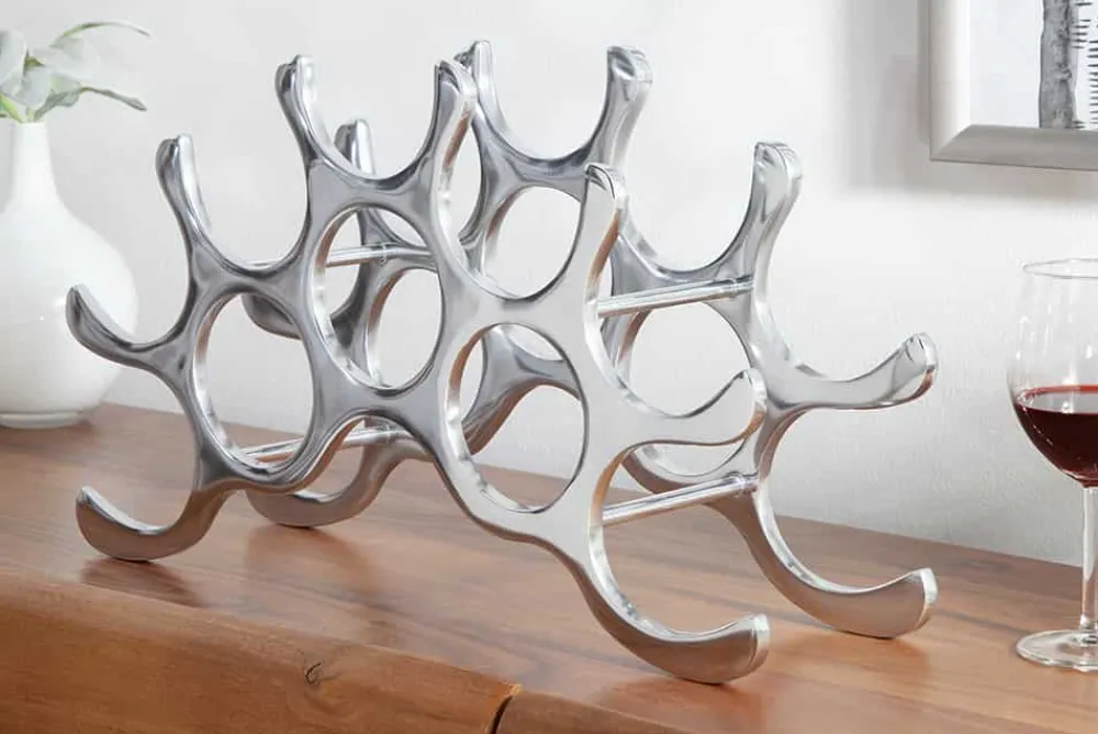 Riess-Ambiente Weinregale > Modernes Weinregal FLAME 48cm silber für 10 Flaschen Flaschenhalter