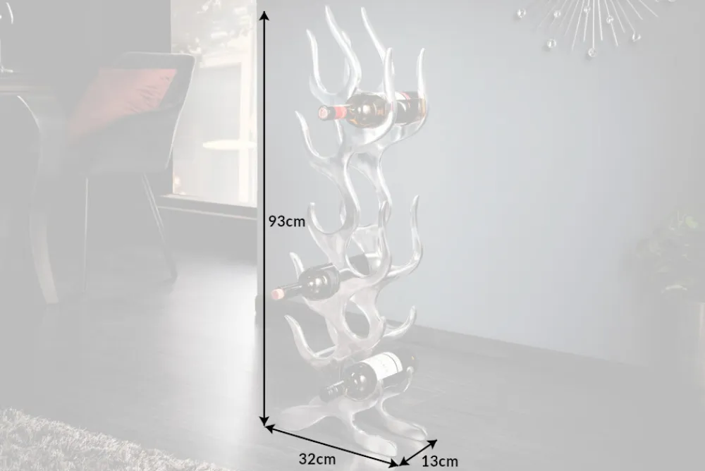 Riess-Ambiente Weinregale > Modernes Weinregal FLAME 93cm silber für 9 Flaschen Flaschenhalter