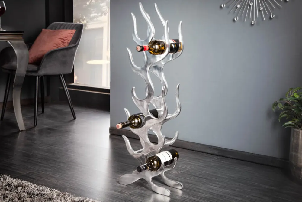 Riess-Ambiente Weinregale > Modernes Weinregal FLAME 93cm silber für 9 Flaschen Flaschenhalter