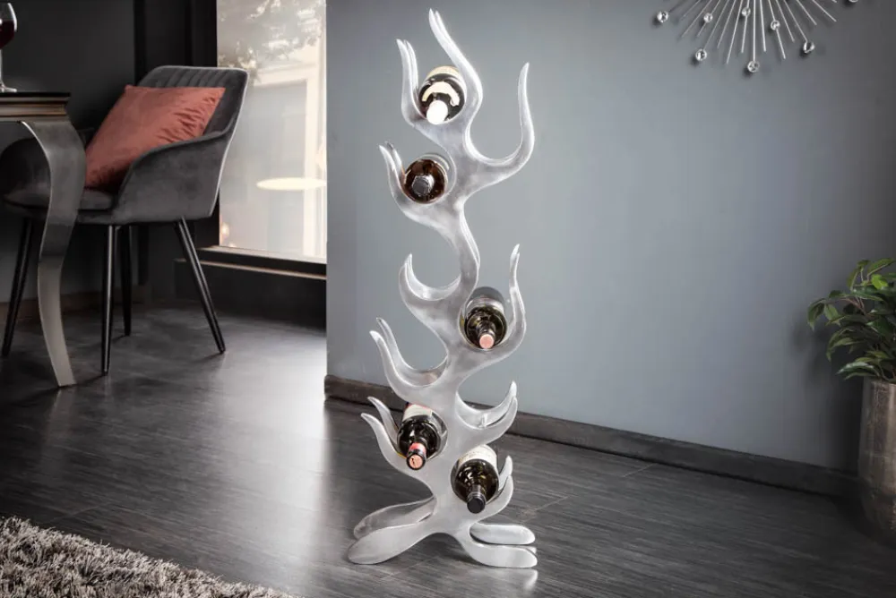 Riess-Ambiente Weinregale > Modernes Weinregal FLAME 93cm silber für 9 Flaschen Flaschenhalter