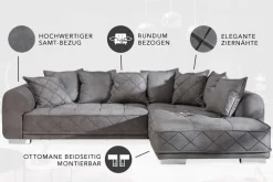 Riess-Ambiente Samt Möbel|Xxl Sofa > Modernes XXL Ecksofa DECADENCIA 320cm silbergrau Samt Bigsofa inkl. Kissen