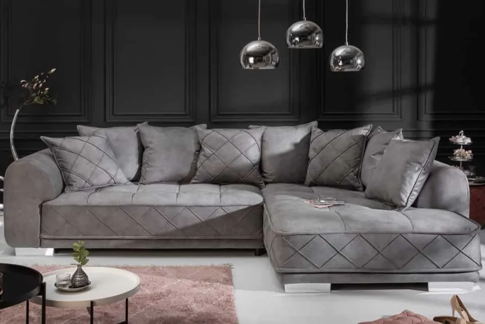 Riess-Ambiente Samt Möbel|Xxl Sofa > Modernes XXL Ecksofa DECADENCIA 320cm silbergrau Samt Bigsofa inkl. Kissen