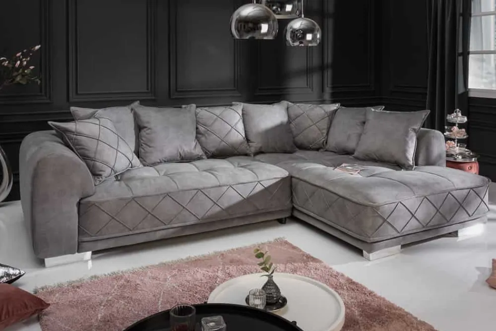 Riess-Ambiente Samt Möbel|Xxl Sofa > Modernes XXL Ecksofa DECADENCIA 320cm silbergrau Samt Bigsofa inkl. Kissen