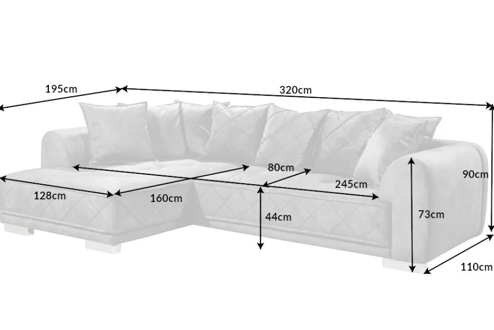 Riess-Ambiente Samt Möbel|Xxl Sofa > Modernes XXL Ecksofa DECADENCIA 320cm silbergrau Samt Bigsofa inkl. Kissen