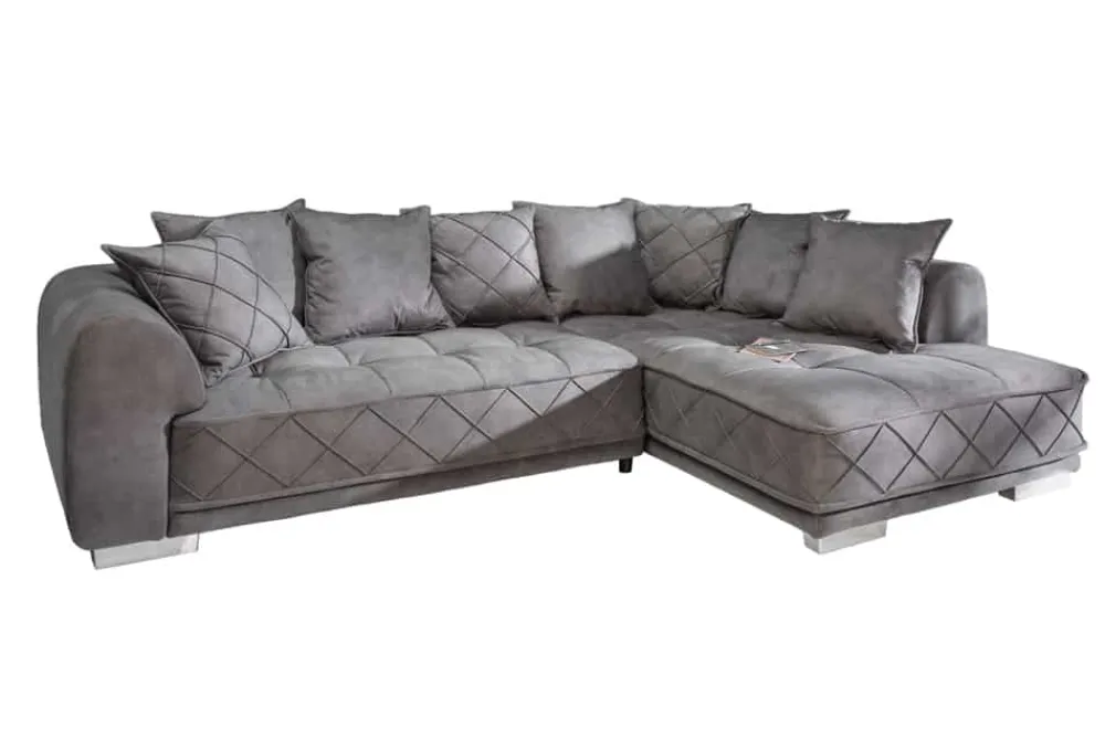 Riess-Ambiente Samt Möbel|Xxl Sofa > Modernes XXL Ecksofa DECADENCIA 320cm silbergrau Samt Bigsofa inkl. Kissen