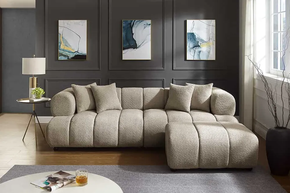 Riess-Ambiente Xxl Sofa > Modernes XXL Sofa ADLON 255cm champagner greige Bouclé Bigsofa Federkern inkl. Kissen