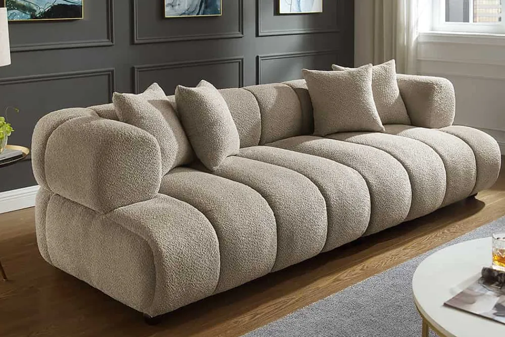 Riess-Ambiente Xxl Sofa > Modernes XXL Sofa ADLON 255cm champagner greige Bouclé Bigsofa Federkern inkl. Kissen