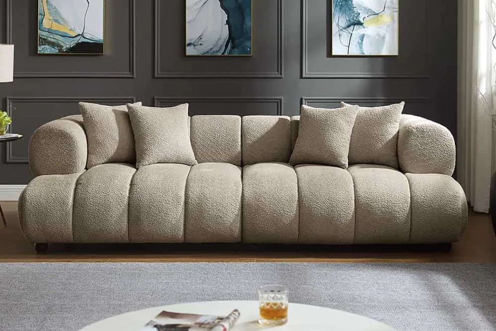 Riess-Ambiente Xxl Sofa > Modernes XXL Sofa ADLON 255cm champagner greige Bouclé Bigsofa Federkern inkl. Kissen
