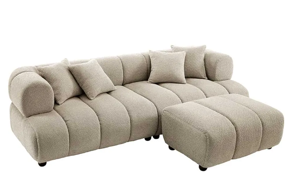 Riess-Ambiente Xxl Sofa > Modernes XXL Sofa ADLON 255cm champagner greige Bouclé Bigsofa Federkern inkl. Kissen