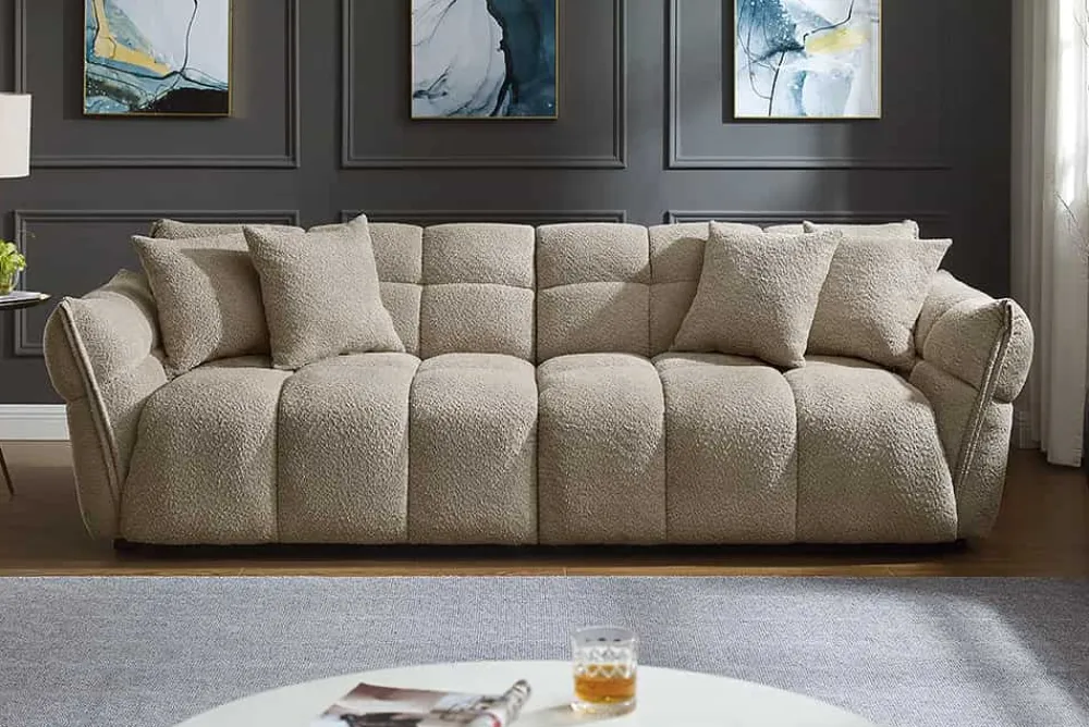 Riess-Ambiente Xxl Sofa > Modernes XXL Sofa CLOUD 260cm champagner greige Bouclé Bigsofa Federkern inkl. Kissen