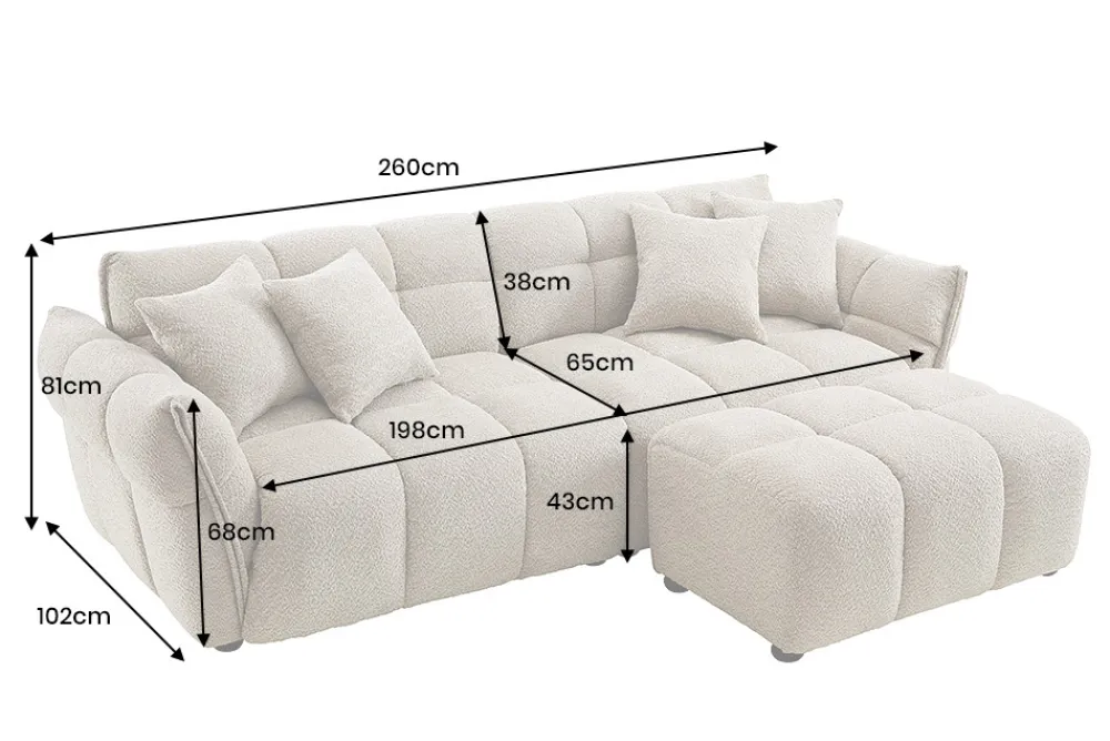 Riess-Ambiente Xxl Sofa > Modernes XXL Sofa CLOUD 260cm champagner greige Bouclé Bigsofa Federkern inkl. Kissen