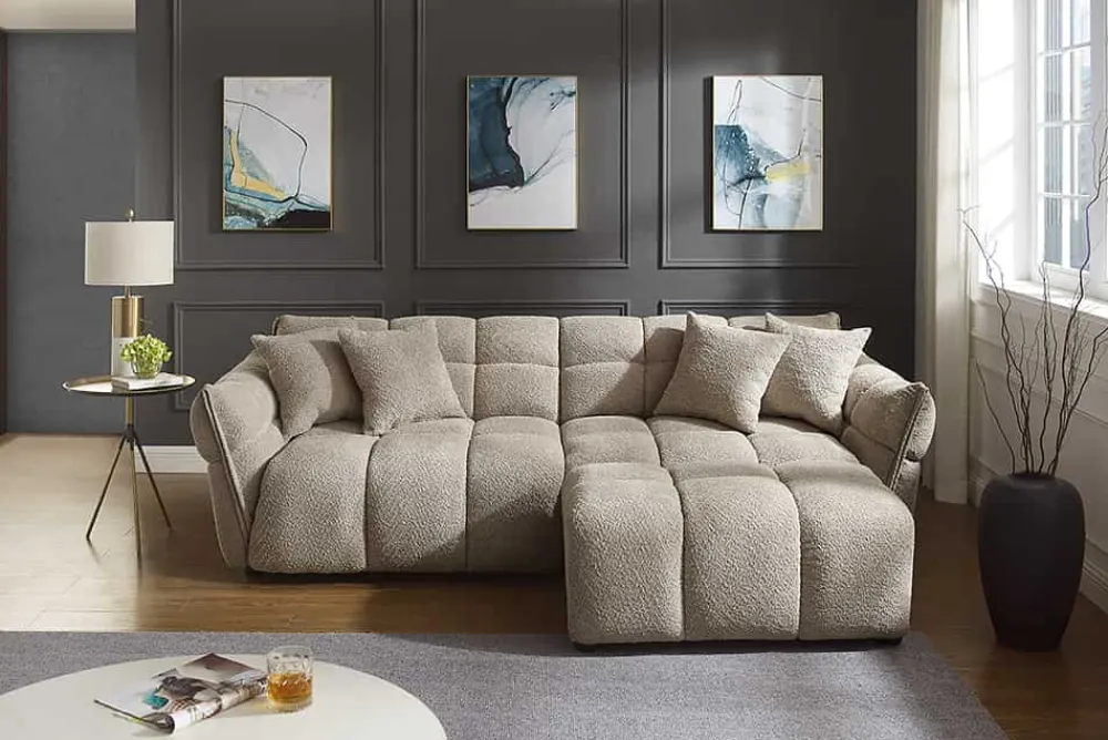 Riess-Ambiente Xxl Sofa > Modernes XXL Sofa CLOUD 260cm champagner greige Bouclé Bigsofa Federkern inkl. Kissen