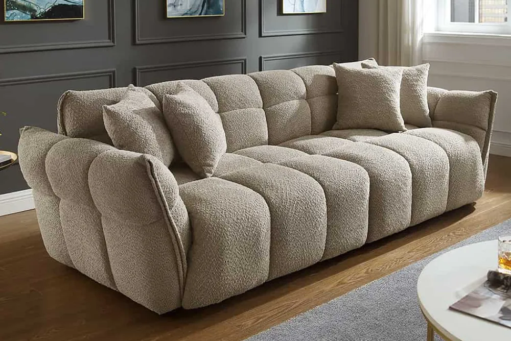 Riess-Ambiente Xxl Sofa > Modernes XXL Sofa CLOUD 260cm champagner greige Bouclé Bigsofa Federkern inkl. Kissen
