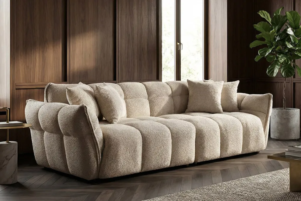 Riess-Ambiente Xxl Sofa > Modernes XXL Sofa CLOUD 260cm champagner greige Bouclé Bigsofa Federkern inkl. Kissen
