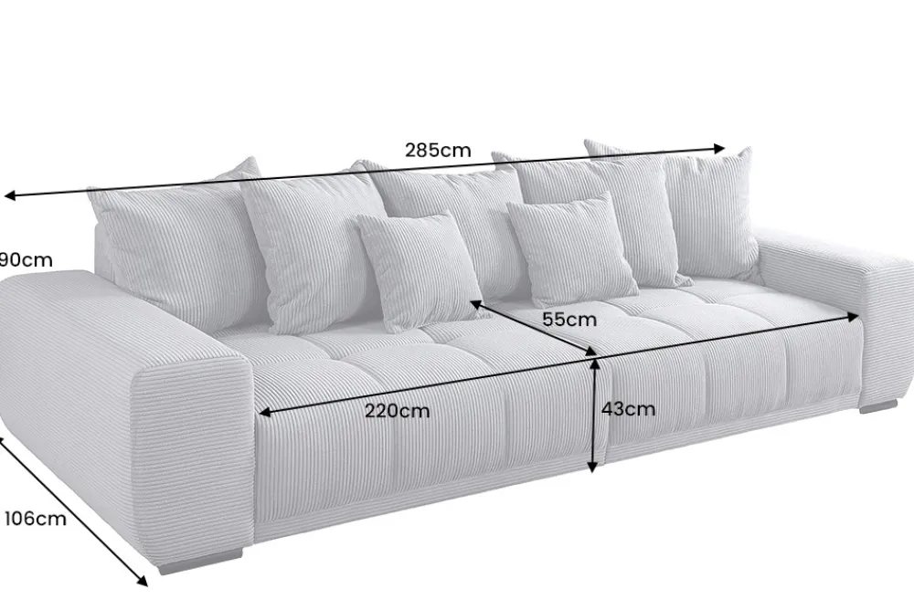 Riess-Ambiente Skandinavisch|Xxl Sofa > Modernes XXL Sofa ELEGANCIA 285cm anthrazit Cord inklusive Kissen Bigsofa
